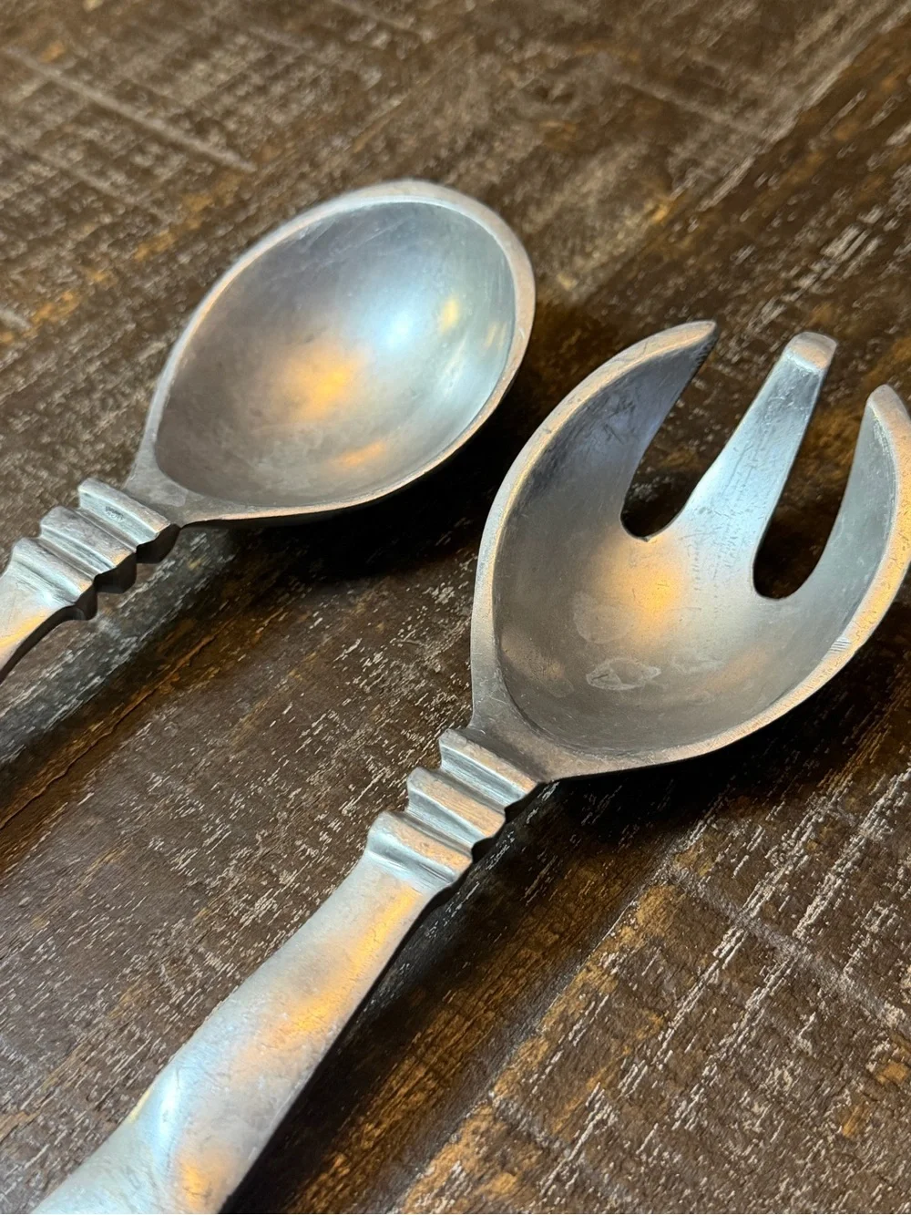 MCM Vintage Indian Metal Salad Servers – Spoon & Fork Serving Set